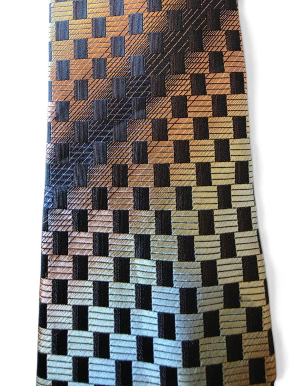 Alexander Julian Colours Men’s Tie Gold Black Geometric Check Plaid